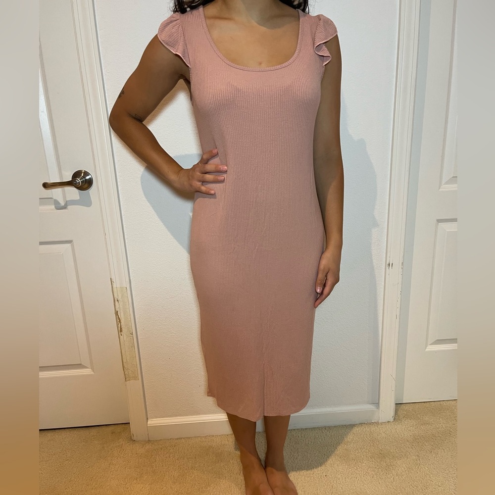 Hello MIZ Pink Ruffle Sleeve Dress Maternity Medium